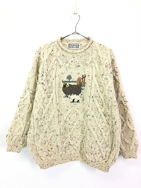 レディース 古着 90s Ireland製 Aran Sweater Market ひつじ アニマル