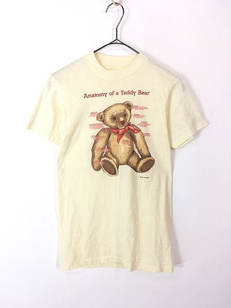 レディース 古着 USA製 テディベア ぬいぐるみ 「Anatomy of a Teddy Bear」 プリント Tシャツ S 古着
