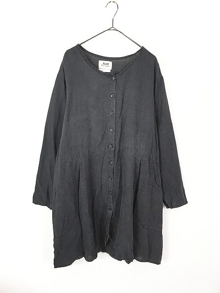 【在庫高評価】vintage flax リネン　ロングシャツコート ジャケット・アウター