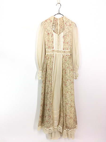 レディース 古着 70s USA製 GUNNE SAX 花柄 レース セーラーカラー