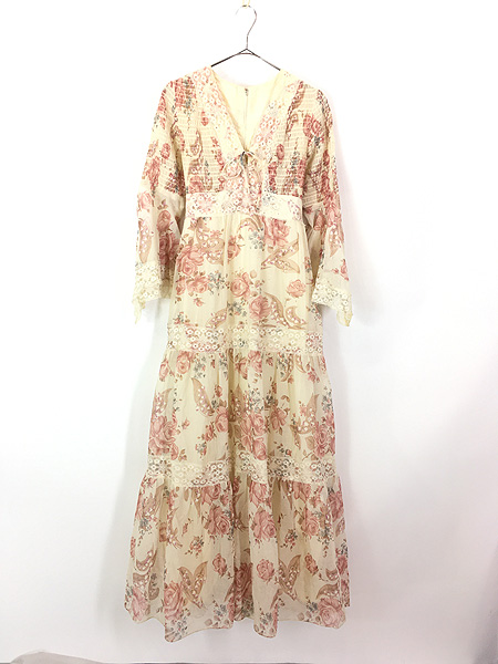 (←画像左側) vintage  ワンピース ガーリー 花柄 レース