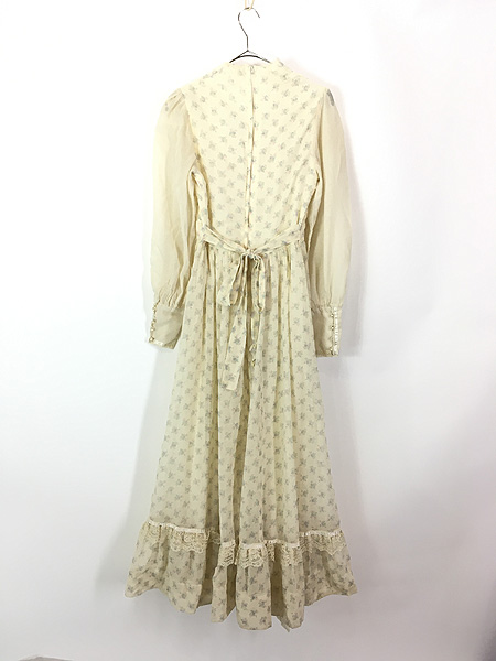 ウエスト30〜70s GUNNE SAX 花柄 コーデュロイ 編み上げ ヴィンテージ ドレス