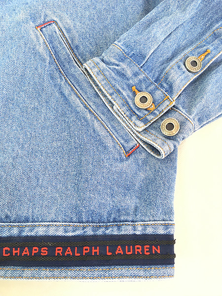 古着 CHAPS Ralph Lauren ロゴ テープ デニム ジャケット Gジャン L