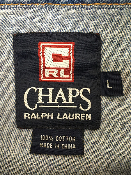 古着 CHAPS Ralph Lauren ロゴ テープ デニム ジャケット Gジャン L