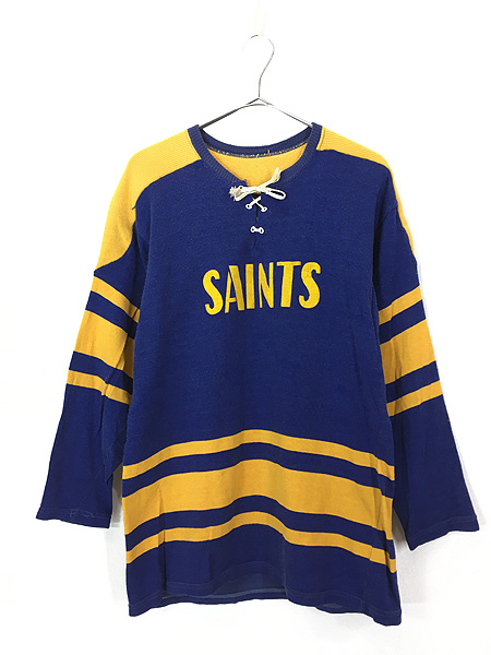 古着 60s SAINTS リブ切替 レースアップ レーヨン ホッケー アスレチック Tシャツ XL位 - 古着 通販 ヴィンテージ　古着屋  Dracaena ドラセナ