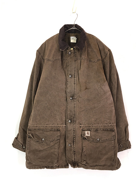 古着 90s Carhartt 裏地 ブランケット ウエスタンヨーク ブラウン 