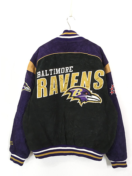 古着 00s NFL Baltimore Ravens レイブンズ 本革 スエード レザー