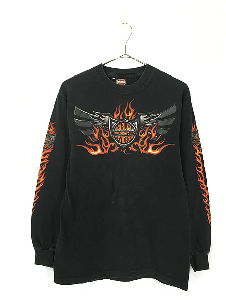 古着 00s HARLEY DAVIDSON シールド ウィング ファイヤー 長袖 Tシャツ