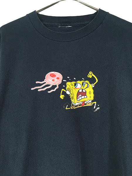 古着 90-00s SPONGE BOB スポンジボブ クラゲ 両面 プリント Tシャツ L