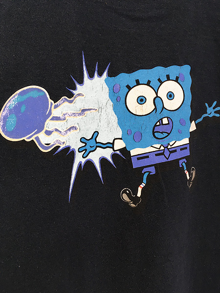 古着 90-00s SPONGE BOB スポンジボブ クラゲ 両面 プリント Tシャツ L