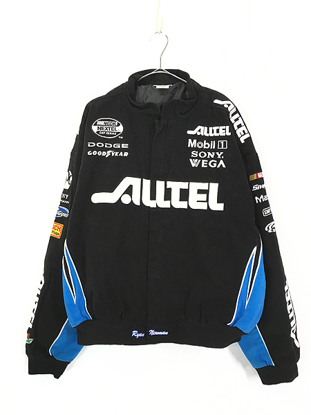 ヴィンテージ　レーシングジャケット　企業刺繍　ビッグシルエット　黒　ブルー　XL