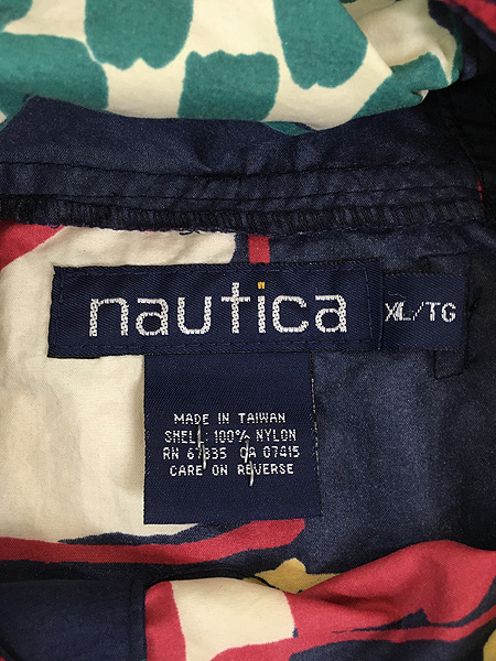 古着 90s Nautica フラッグ 総柄 プルオーバー ナイロン ジャケット