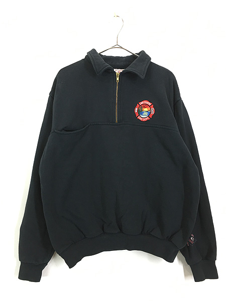 古着 90s USA製 LAKECOUNTRY FIRE DEPT 襟付き ハーフジップ 