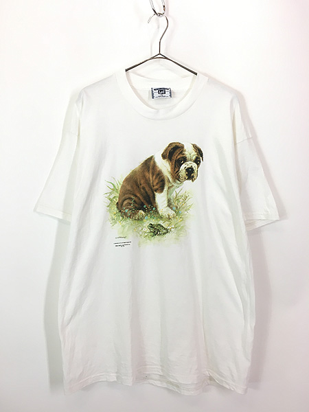 古着 90s USA製 犬 ブルドッグ カエル アニマル アート Tシャツ XL