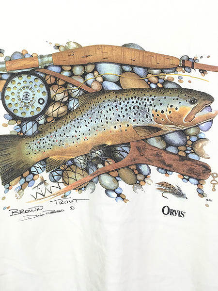 古着 90s USA製 ORVIS トラウト 魚 フィッシング グラフィック Tシャツ 