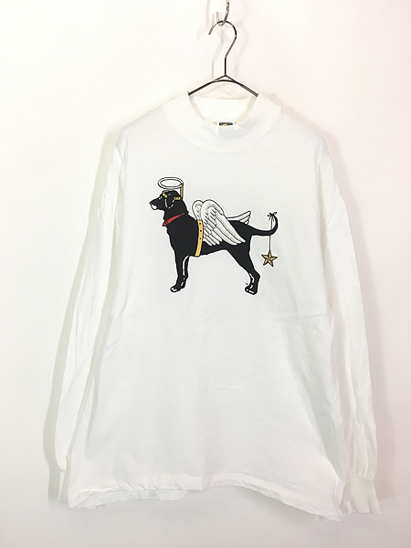 古着 90s USA製 「Black Dog」 天使 エンジェル ワンちゃん モック