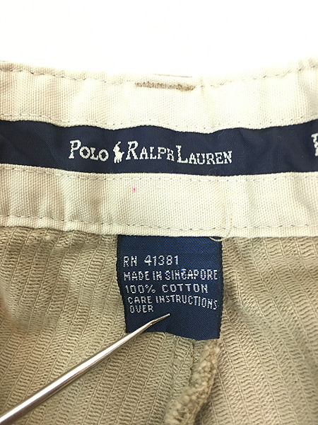 古着 90s Polo Ralph Lauren 太畝 コーデュロイ タック パンツ テーパード キャメル W32 L29 古着