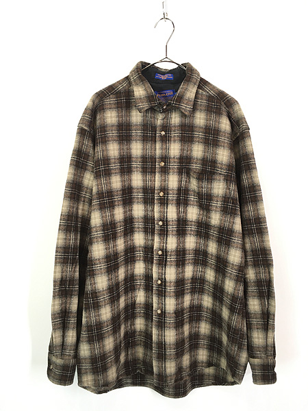 古着 00s Pendleton オンブレ シャドー チェック ウール シャツ XL 