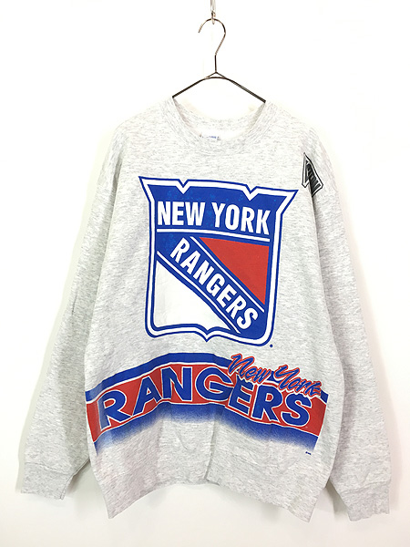古着 90s USA製 NHL New York Rangers レンジャーズ 豪華 両面 スウェット トレーナー L 古着