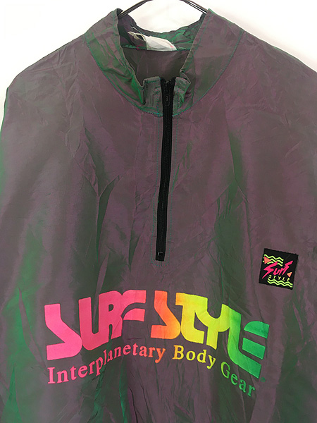 古着 90s SURF STYLE ビッグ ロゴ ハーフジップ ナイロン ジャケット 