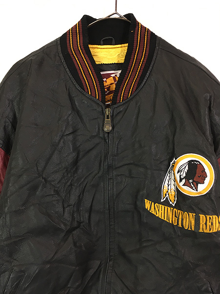 古着 90s NFL Washington Redskins レッドスキンズ 本革 オール レザー 