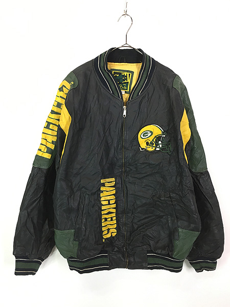 古着 90s NFL Green Bay Packers パッカーズ 本革 オールレザー スタジャン ジャケット L 古着 - 古着 通販  ヴィンテージ　古着屋 Dracaena ドラセナ