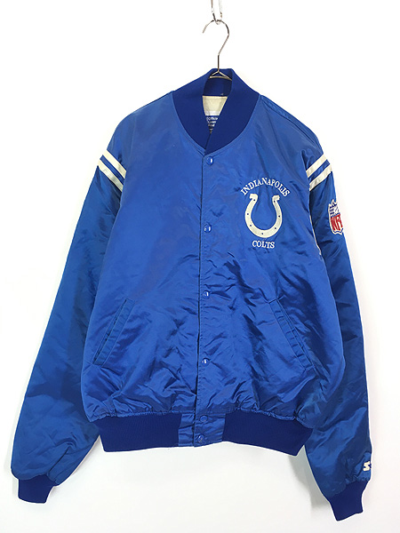 古着 80s USA製 NFL Indianapolis Colts コルツ 光沢 サテン スタジャン ジャケット XL 古着 - 古着 通販  ヴィンテージ　古着屋 Dracaena ドラセナ