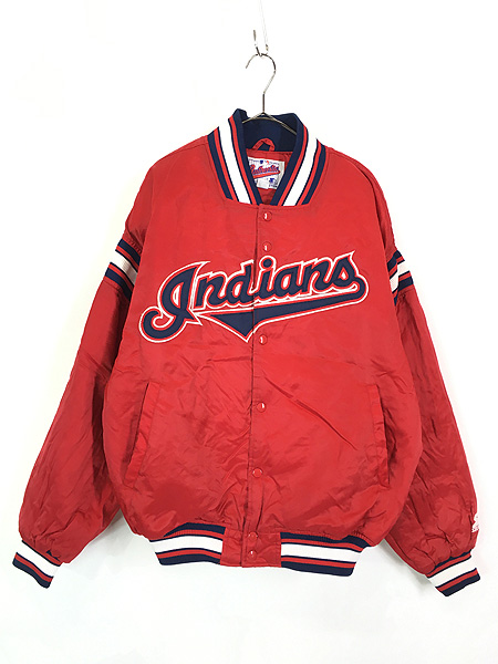 古着 90s MLB Cleveland Indians インディアンズ 光沢 サテン