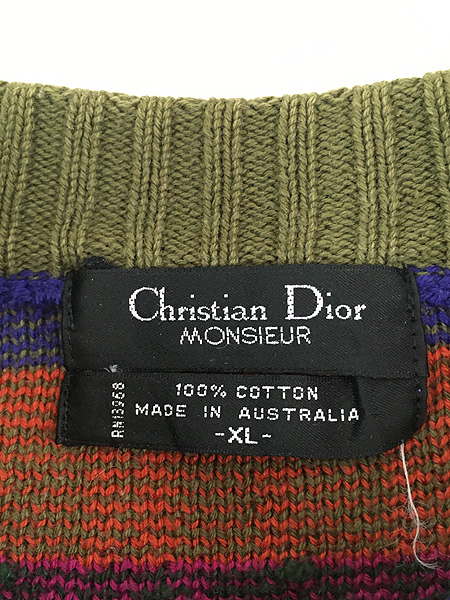 古着 90s オーストラリア製 Christian Dior カラフル ボーダー モックネック コットン ニット セーター XL - 古着 通販  ヴィンテージ　古着屋 Dracaena ドラセナ