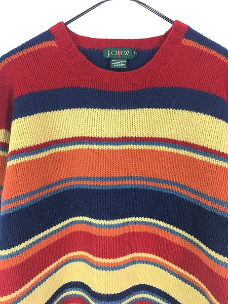 古着 80s J Crew マルチ ボーダー ラムウール ニット セーター M