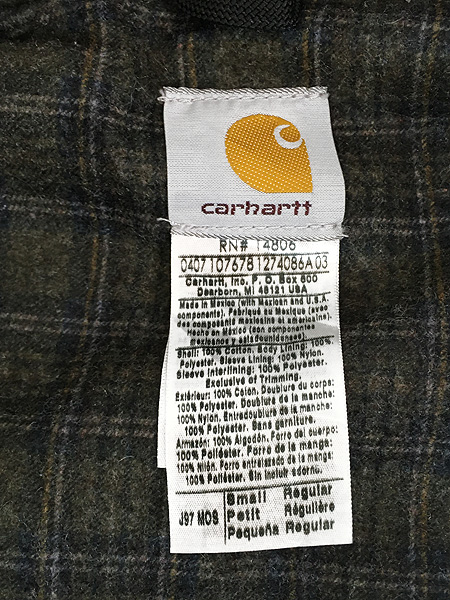 古着 90s Carhartt 裏地 チェック ブランケット MOS モスグリーン