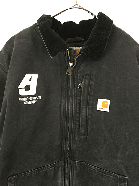 古着 Carhartt 裏地 フリース ブラック ダック 3ポケット ジャケット M