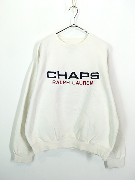 古着 90s CHAPS Ralph Lauren ロゴ 刺しゅう スウェット トレーナー 白 S 古着 - 古着 通販 ヴィンテージ　古着屋  Dracaena ドラセナ