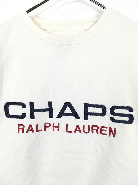 古着 90s CHAPS Ralph Lauren ロゴ 刺しゅう スウェット トレーナー 白 