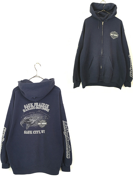 古着 00s HARLEY DAVIDSON シールド イーグル スウェット ジップ