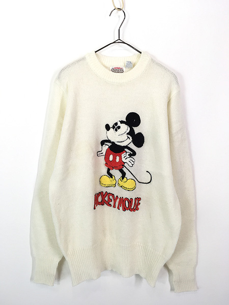 古着 80s Mickey ミッキー パイル パッチ アクリル ニット セーター XL 