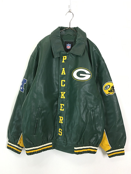 古着 NFL Green Bay Packers パッカーズ 両面 刺しゅう パデット フェイクレザー ジャケット XL 古着 - 古着 通販  ヴィンテージ　古着屋 Dracaena ドラセナ