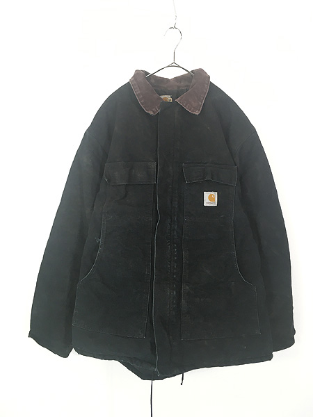 古着 90s Carhartt ブラック ダック パデット トラディショナル コート