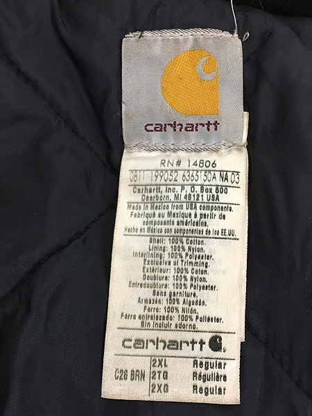 古着 Carhartt ブラウン ダック パデット トラディショナル コート XXL