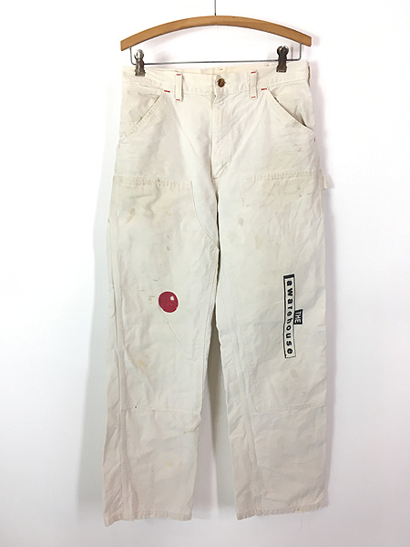 古着 80s USA製 Carhartt 「THE awarehouse」 プリント Wニー ホワイト ペインター ワーク パンツ W31 L30  古着 - 古着 通販 ヴィンテージ 古着屋 Dracaena ドラセナ