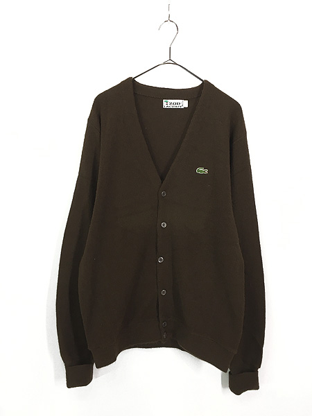 古着 70s IZOD LACOSTE ワニ パッチ アクリル ニット カーディガン 茶 