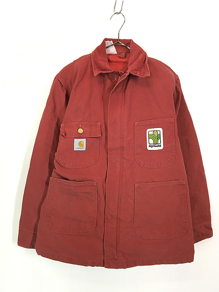 古着 80s USA製 Carhartt レッド ダック 比翼 カバーオール ジャケット