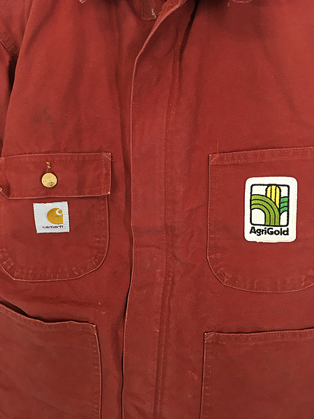 古着 80s USA製 Carhartt レッド ダック 比翼 カバーオール ジャケット 