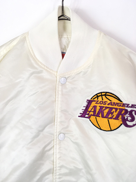 古着 80s USA製 NBA Los Angeles Lakers レイカーズ 光沢 ナイロン パデット スタジャン ジャケット L 古着 - 古着  通販 ヴィンテージ 古着屋 Dracaena ドラセナ