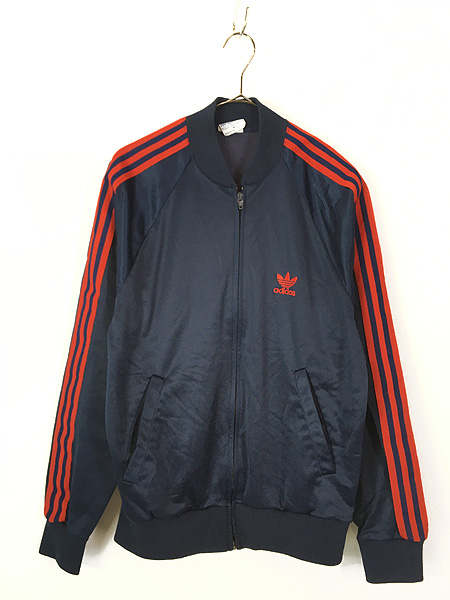 古着 80s USA製 adidas ATP 光沢 ジャージ トップ トラック スーツ 紺 ...