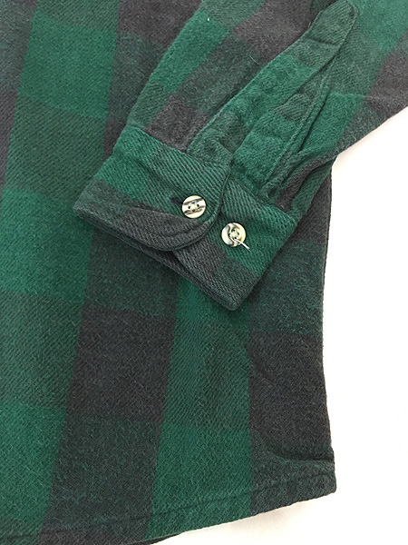 古着 80s USA製 Oshkosh B'gosh グリーン バッファロー チェック ヘビー フランネル シャツ ヘビネル L - 古着 通販  ヴィンテージ 古着屋 Dracaena ドラセナ