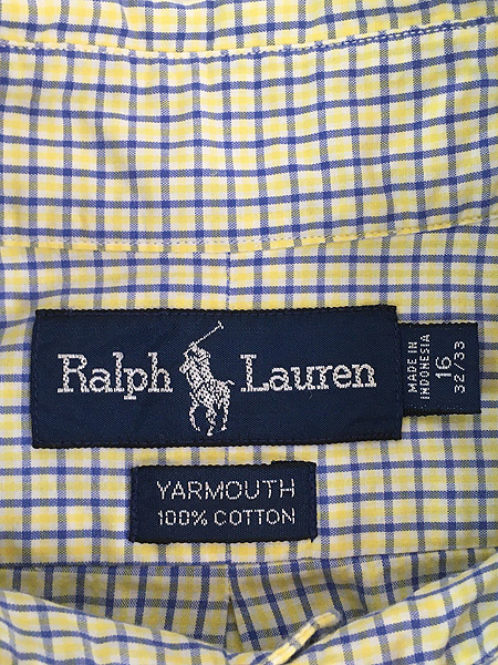 古着 90s Ralph Lauren 「YARMOUTH」 黄×青 チェック BD シャツ 16 古着 - 古着 通販 ヴィンテージ 古着屋  Dracaena ドラセナ