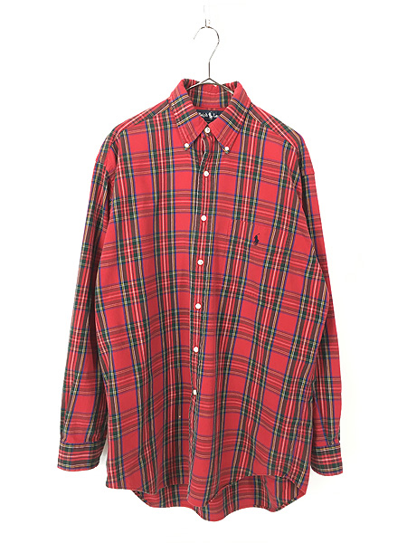 古着 90s Ralph Lauren 「BIG SHIRT」 レッド タータン チェック