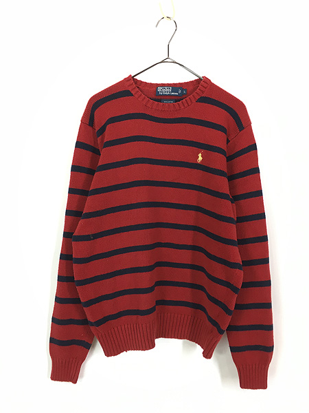 古着 Polo Ralph Lauren 赤×紺 ボーダー コットン ニット セーター L