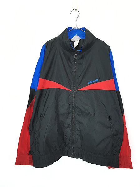 古着 90s adidas 黒 赤 青 3カラー クレイジー ナイロン ジャケット L位 古着 - 古着 通販 ヴィンテージ 古着屋 Dracaena  ドラセナ